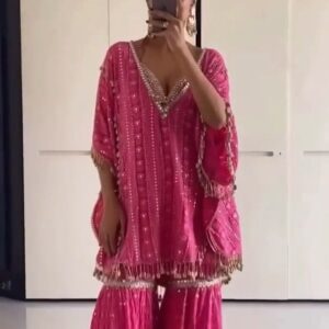 Pink Embellished Kaftan Kurti with Sharara Set