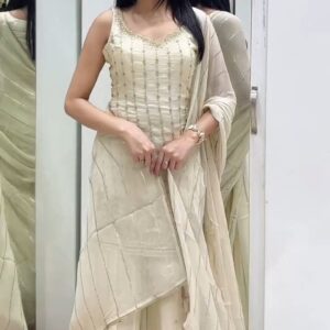 Ivory Embroidered Kurti Sharara Set with Dupatta
