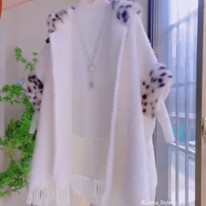 Women’s Faux Fur Winter Cape with Fringe Detail