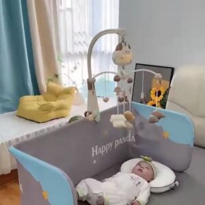 Happy Panda Soft Baby Playpen with Padded Mat and Hanging Mobile