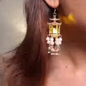 Temple Lantern Pearl Drop Earring – Traditional Fusion Statement Jewelry