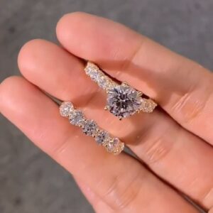 Elegant Diamond-Style Couple Ring Set with Solitaire and Eternity Band