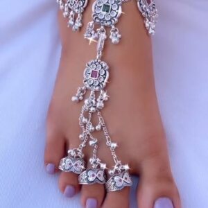 Traditional Silver Anklet with Toe Rings Set