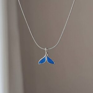 Blue Enamel Mermaid Tail Necklace and Ring Set