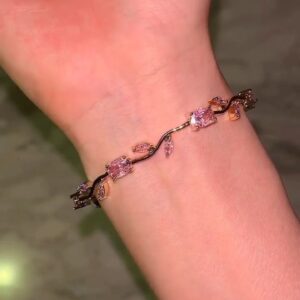 Pink Blossom Crystal Bracelet in Gold Finish