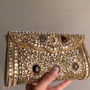Gold Embellished Envelope Clutch