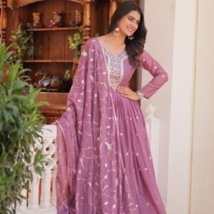Georgette Lavender Color Embroidered Gown
