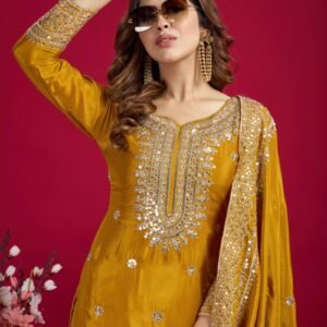 Mustard Color Chinon Silk Sharara Suit