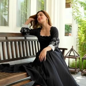 Black Color Georgette With Embroidery Work Gown