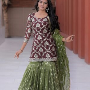 Maroon Color Georgette Embroidered Sharara Suit