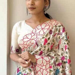 Floral Embroidered Cotton Handloom Saree