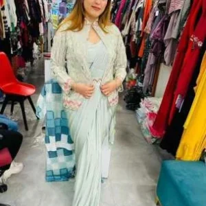 Stylum Women's Jacket & Belted Ready To Wear Chiffon Satin Saree