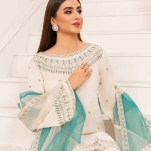 White Color Sequence Work Palazzo Suit