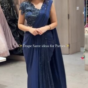 Midnight Blue Sequin Drape Saree with Designer Blouse