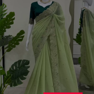 LightGreen Green Georgette No Type Embroidered Free Size Wedding Dyed/ Washed Trendy Saree