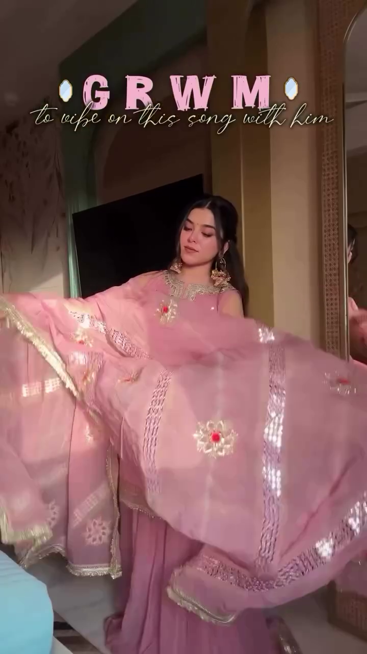 Dusty Pink Gota Patti Kurta Sharara Set with Embroidered Neckline - Image 7