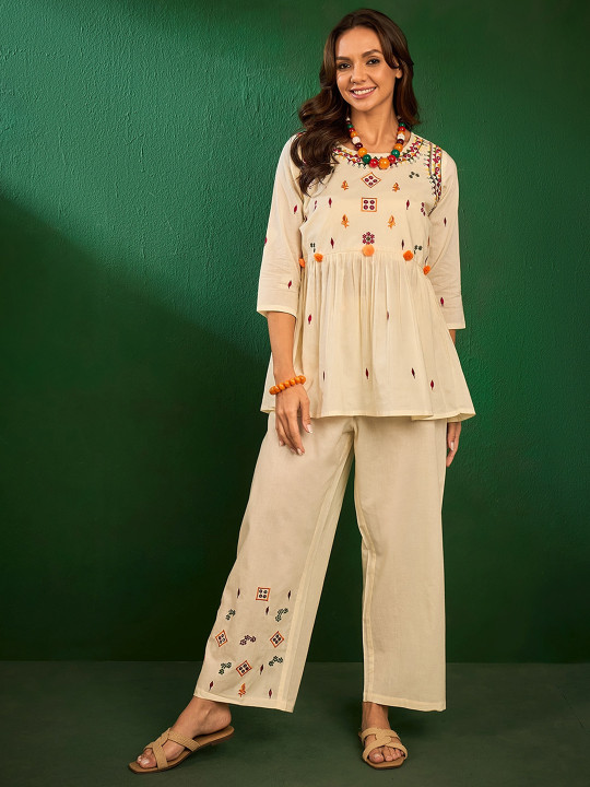 Pure Cotton Top with Palazzos Co-ord Set