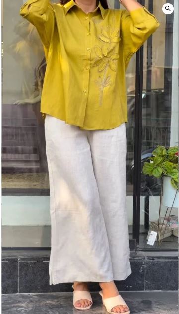Modern Linen Floral Applique Co-Ord Set - Image 3