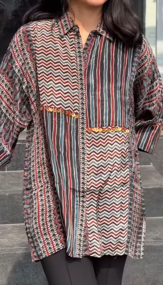 Fashion Floor India Boho Grid Ajrakh Print Multi-Pattern Shirt - Image 3