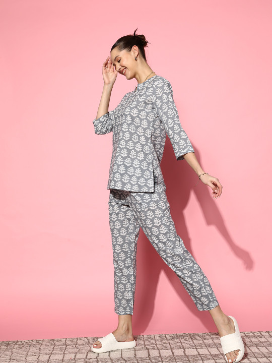 Women Grey Printed Pure Cotton Co-Ord Set - Image 3