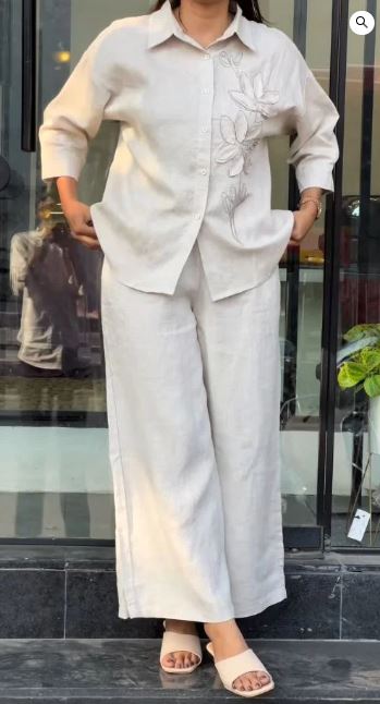 Modern Linen Floral Applique Co-Ord Set - Image 4