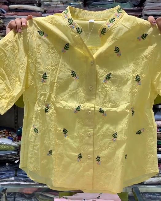 Women’s Textured Pure Cotton Shirt with Floral Embroidery - Image 4