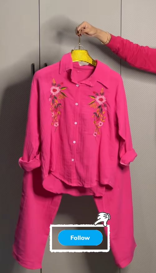 Women’s Floral Embroidered Pure Mal Cotton Shirt and Trouser Co-ord Set - Image 3