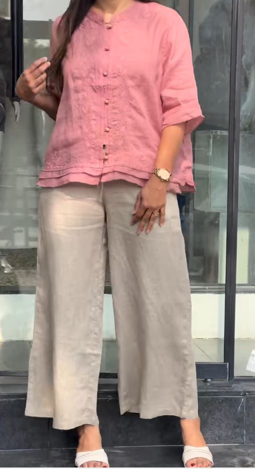 Embroidered Linen Tunic and Wide-Leg Trouser Set - Image 4