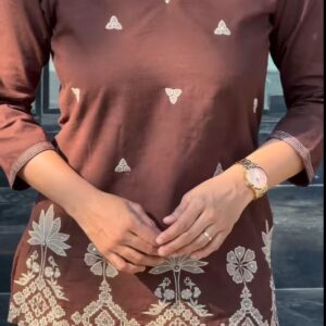 Women’s Floral Embroidered Pure Cotton Tunic and Trouser Set