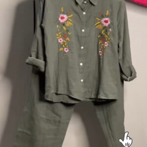Women’s Floral Embroidered Pure Mal Cotton Shirt and Trouser Co-ord Set