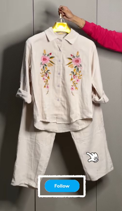 Women’s Floral Embroidered Pure Mal Cotton Shirt and Trouser Co-ord Set - Image 5