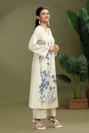 Cotton Floral Embroidered A-Line Kurta and Pant Set - Image 5
