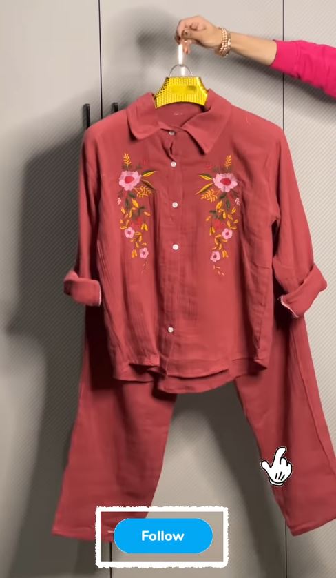 Women’s Floral Embroidered Pure Mal Cotton Shirt and Trouser Co-ord Set - Image 6