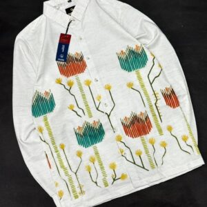 Spillburg Off-White Linen Digital Placement Floral Print Shirt
