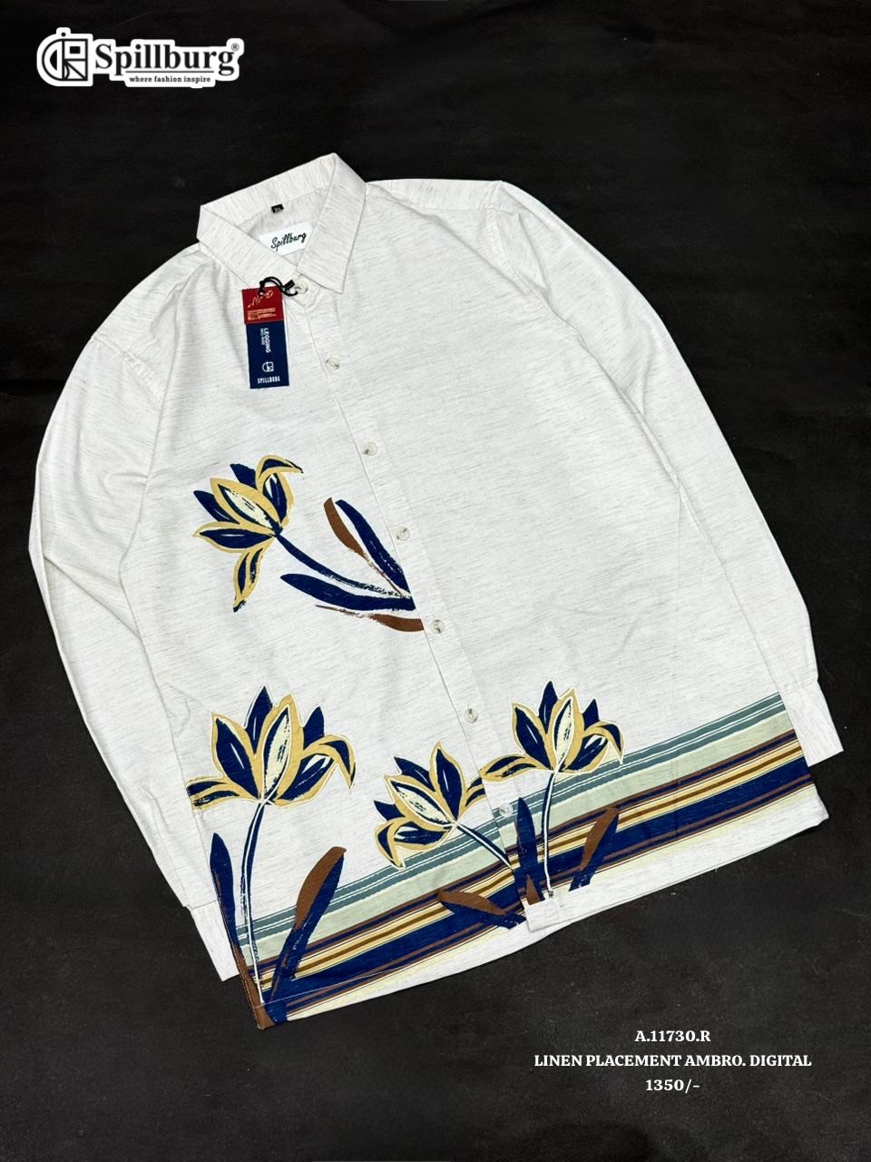 Spillburg Off-White Linen Digital Placement Floral Print Shirt - Image 3