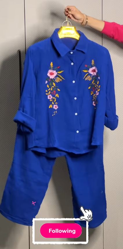 Women’s Floral Embroidered Pure Mal Cotton Shirt and Trouser Co-ord Set - Image 7
