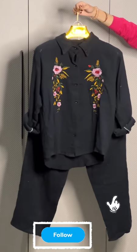 Women’s Floral Embroidered Pure Mal Cotton Shirt and Trouser Co-ord Set - Image 8