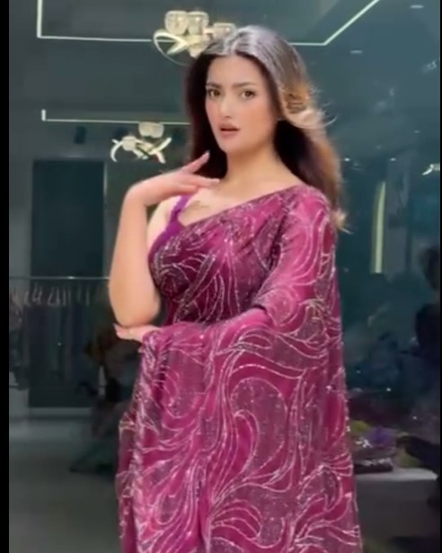 Wine Sequin Georgette Saree with Matching Blouse - Image 3