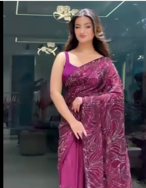 Wine Sequin Georgette Saree with Matching Blouse