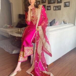 Pink Color Embroidery With Sequence Work Palazzo Suit