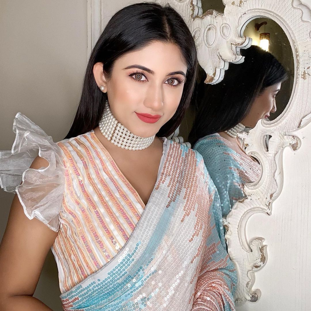 Multicolor Sequence Work Georgette Saree