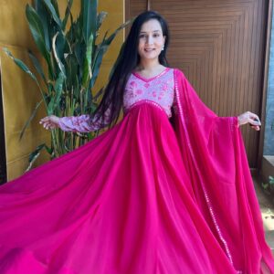 Pink Color Printed Georgette Gown
