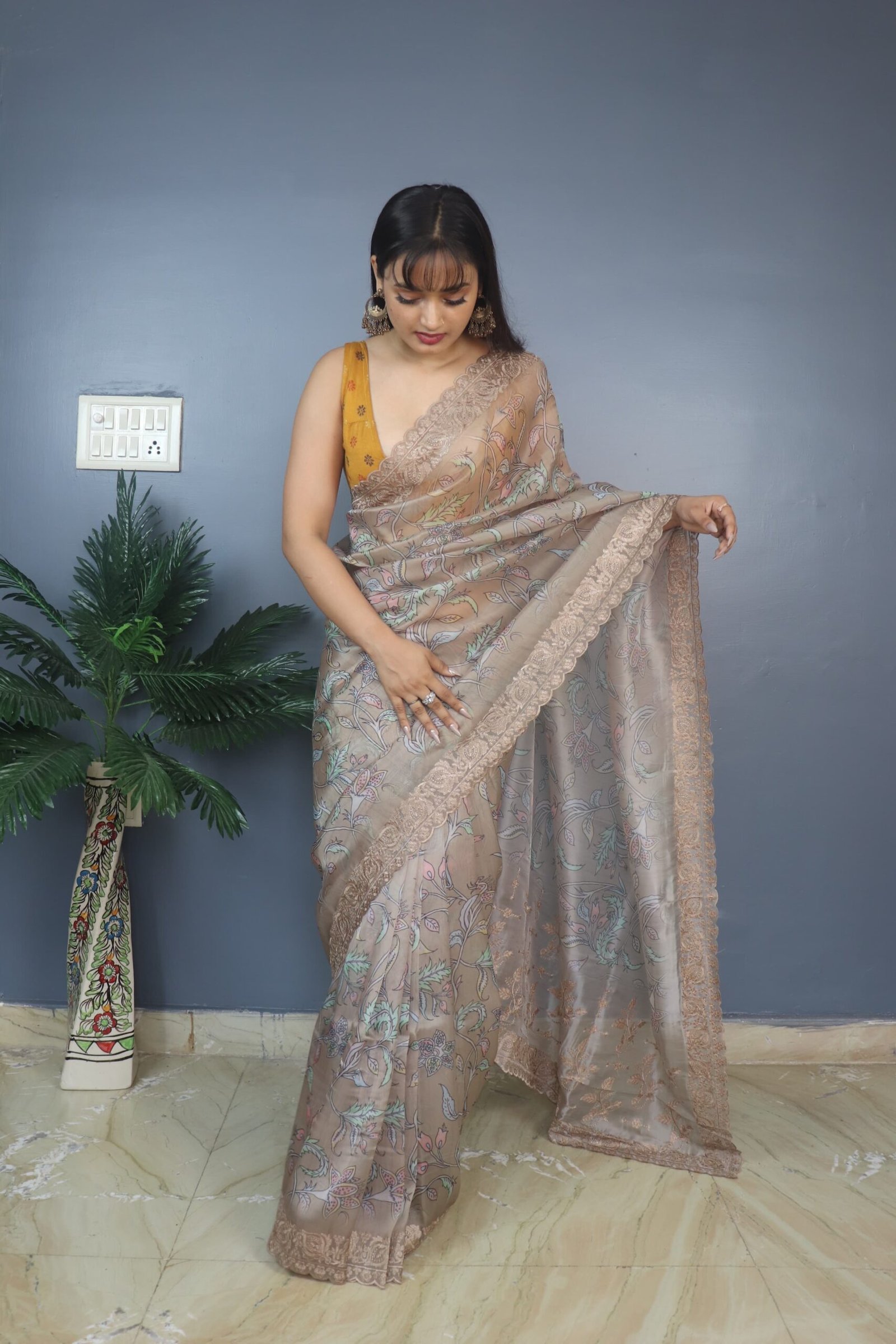 Classy Organza Brown Color Saree - Image 4