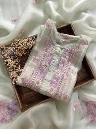 Elegant Chikankari Kurta with Mirror Work - Image 3