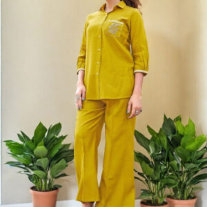 Mustard Yellow Embroidered Silk Co-ord Set