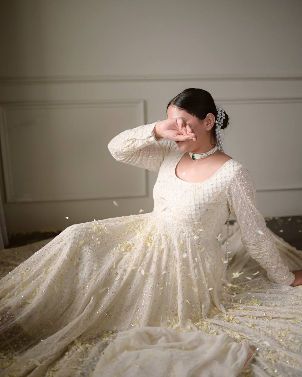 Graceful Cream Embroidered Anarkali Gown - Image 3