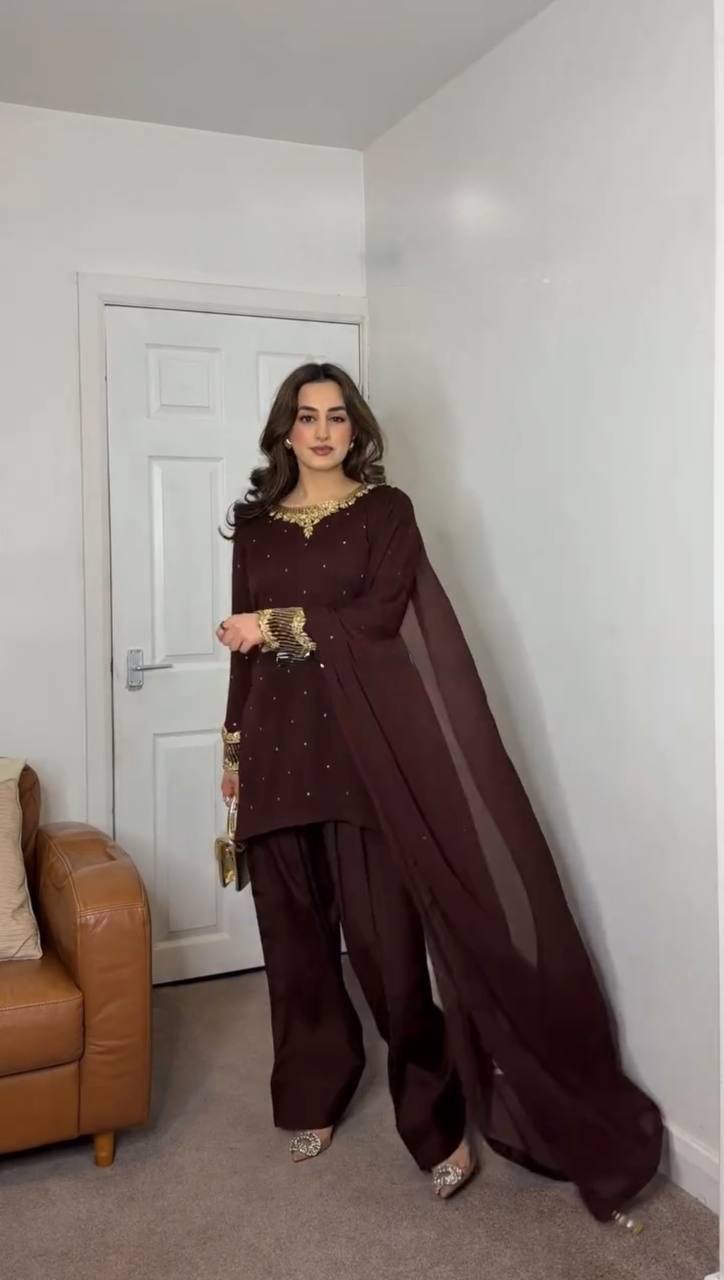 Embroidery Sequence Work Maroon Color Suit - Image 2