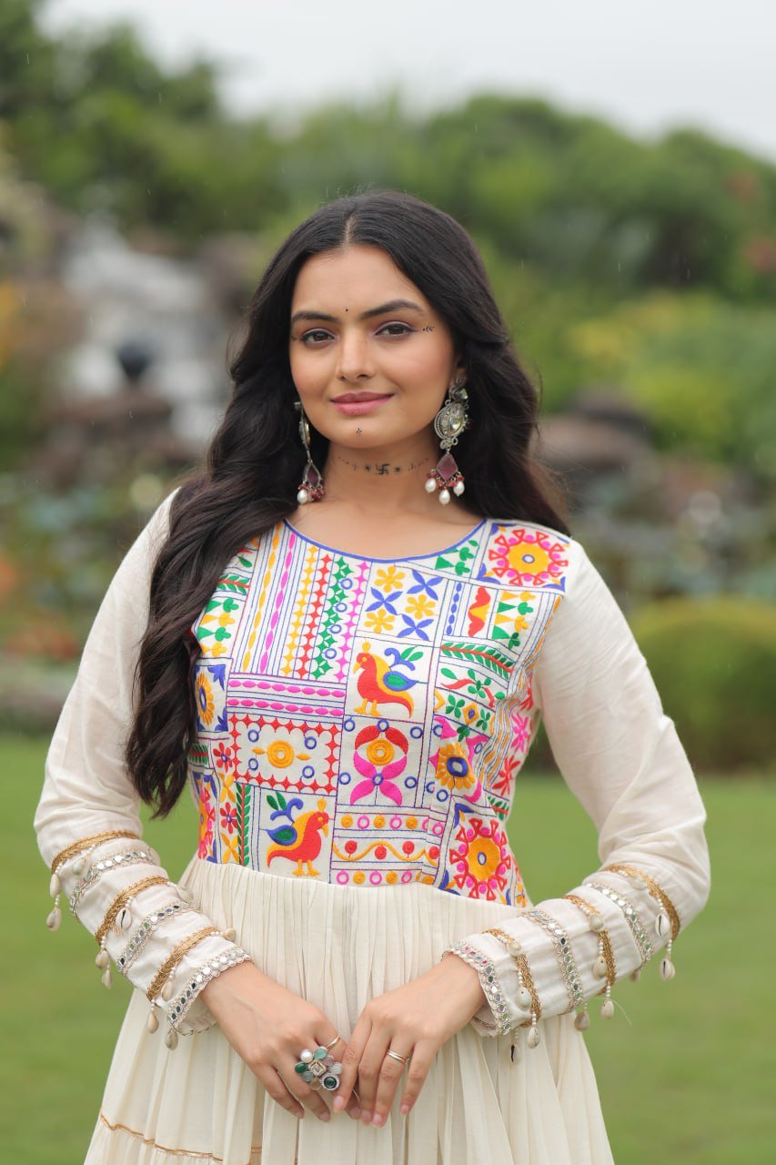 White Color Long Gown With Gota Patti Work - Image 4