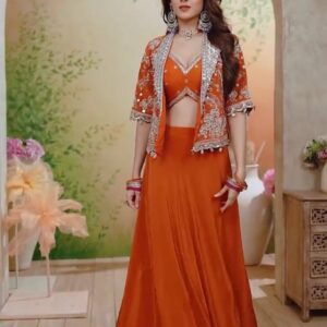 Orange Rangoli Silk Lehenga Choli with Traditional Koti