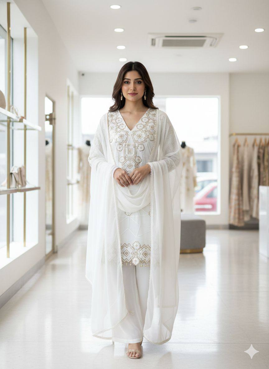 Georgette Sequence Embroidery Palazzo Set - Image 2